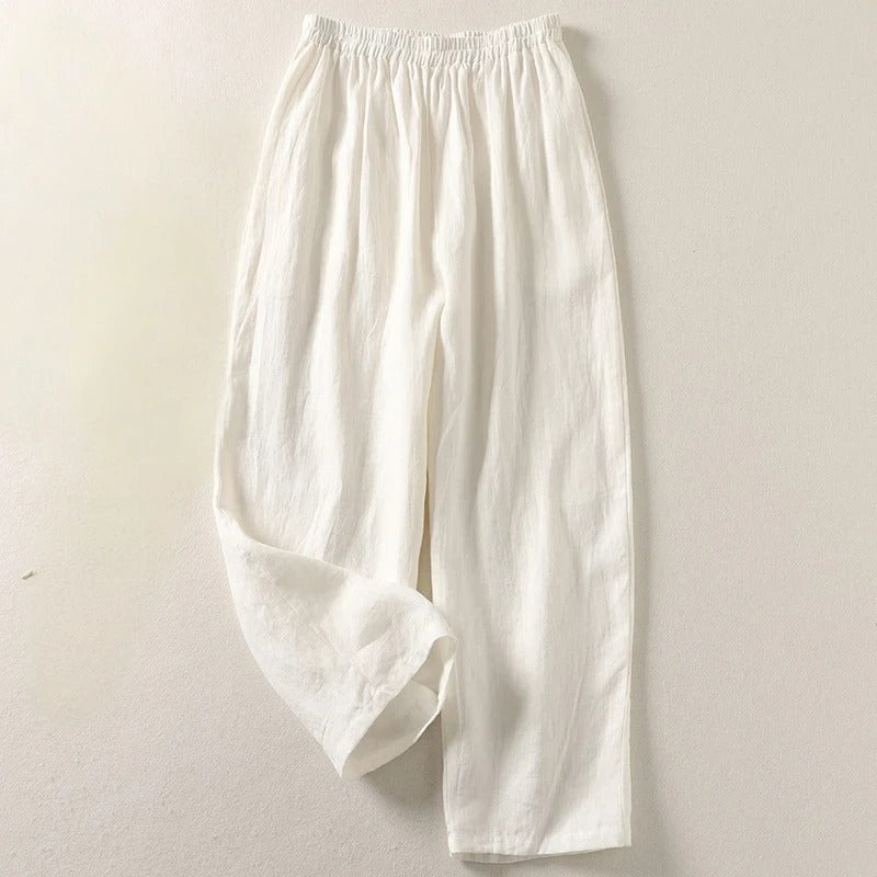 Amalia Linen Trousers - White - Ava & Amélie Montreal