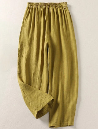 Amalia Linen Trousers - Olive - Ava & Amélie Montreal