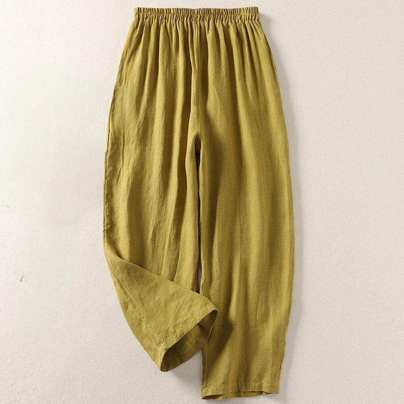 Amalia Linen Trousers - Olive - Ava & Amélie Montreal