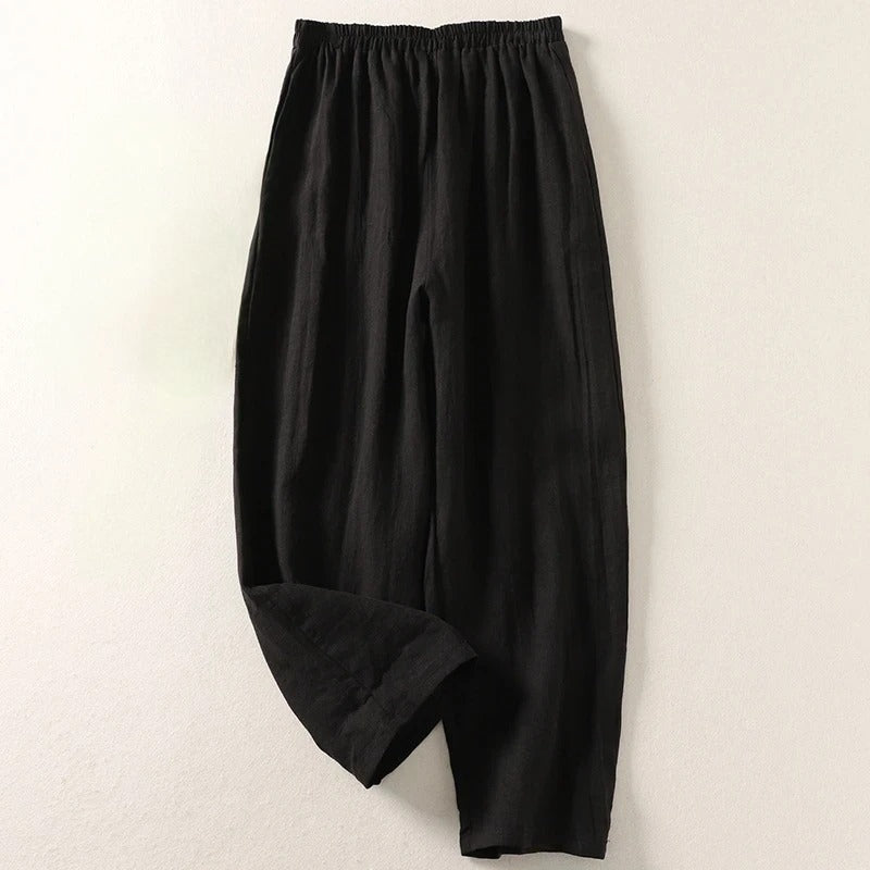 Amalia Linen Trousers - Black - Ava & Amélie Montreal
