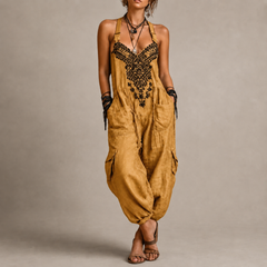 Astrid Bohemian Embroidered Jumpsuit in Yellow