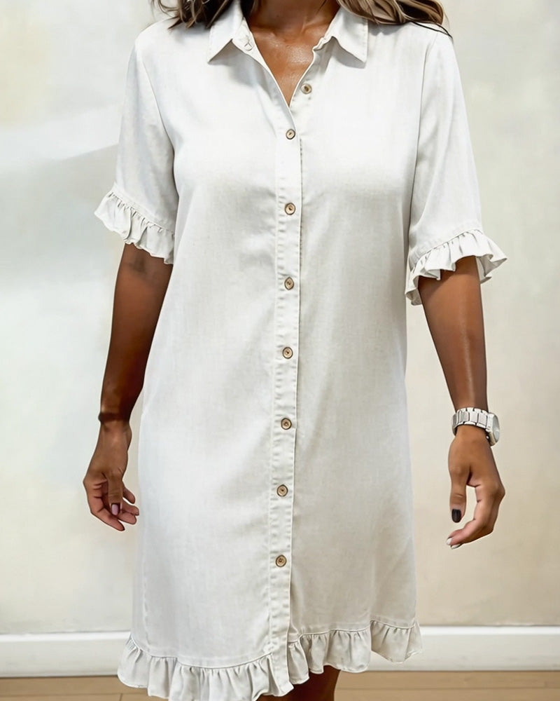 Comfortable Denim Dress with Flattering Ruching