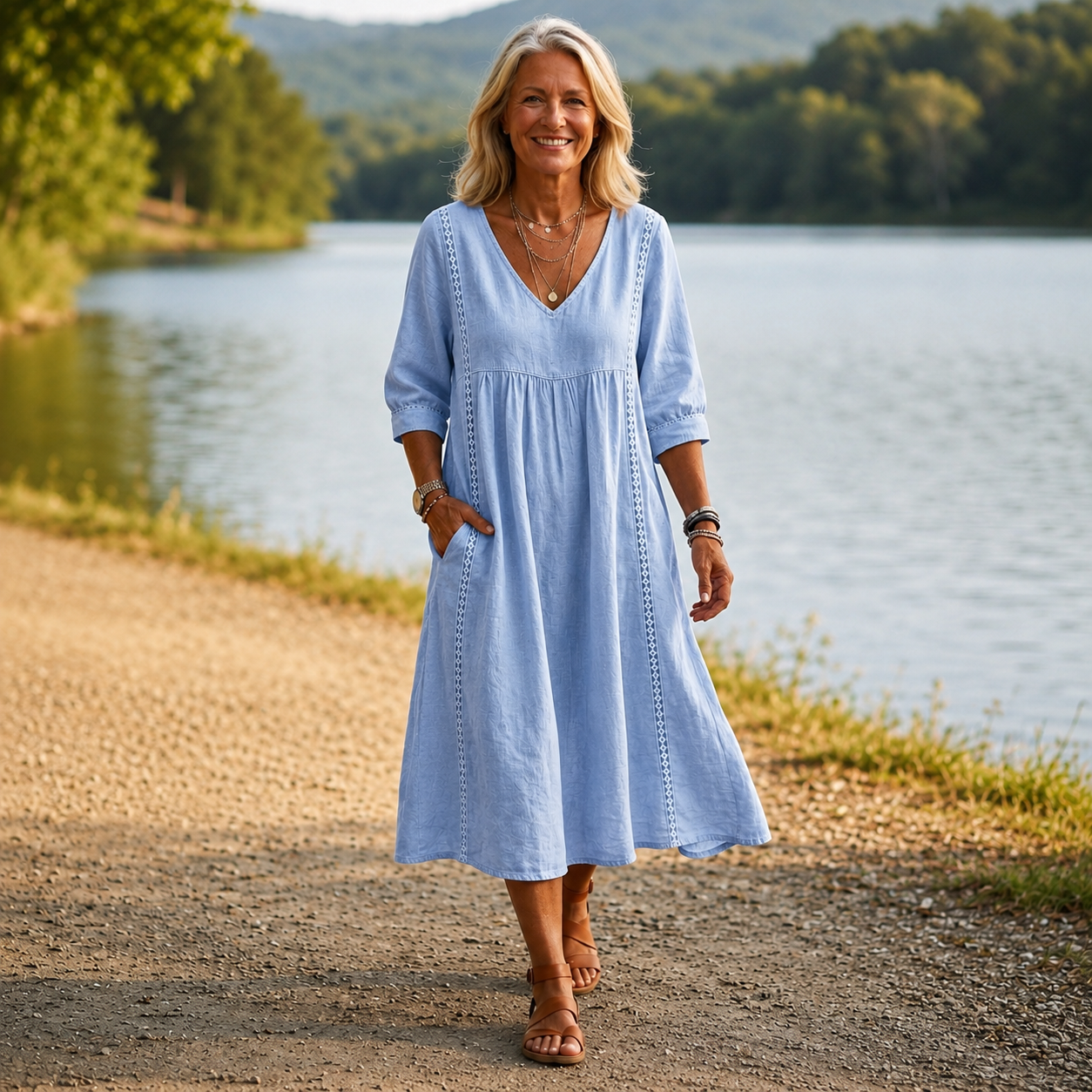 Carmen Lightweight Maxi Dress - Light Blue