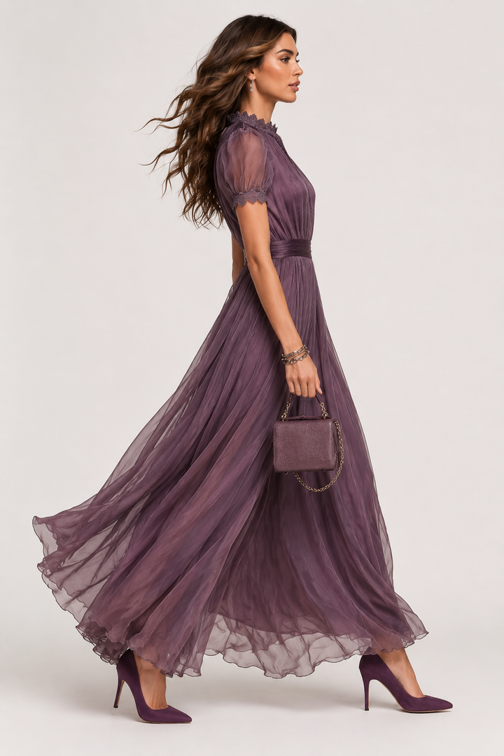 Ashley purple chiffon maxi dress - styled view