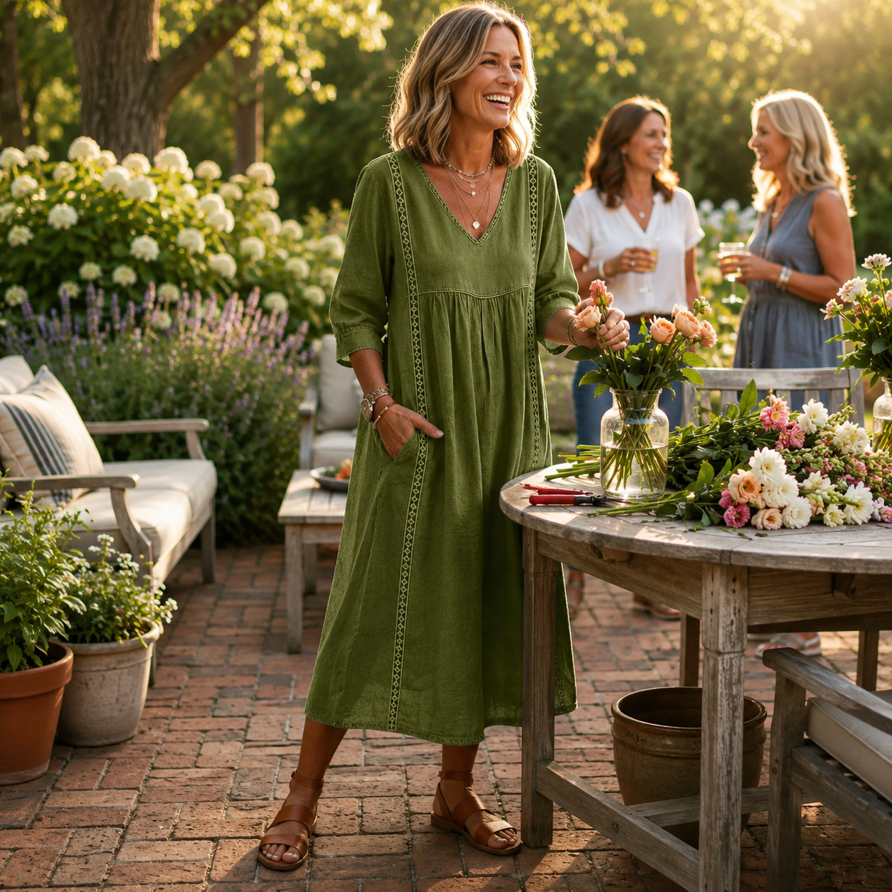 Carmen Lightweight Maxi Dress - Army Green