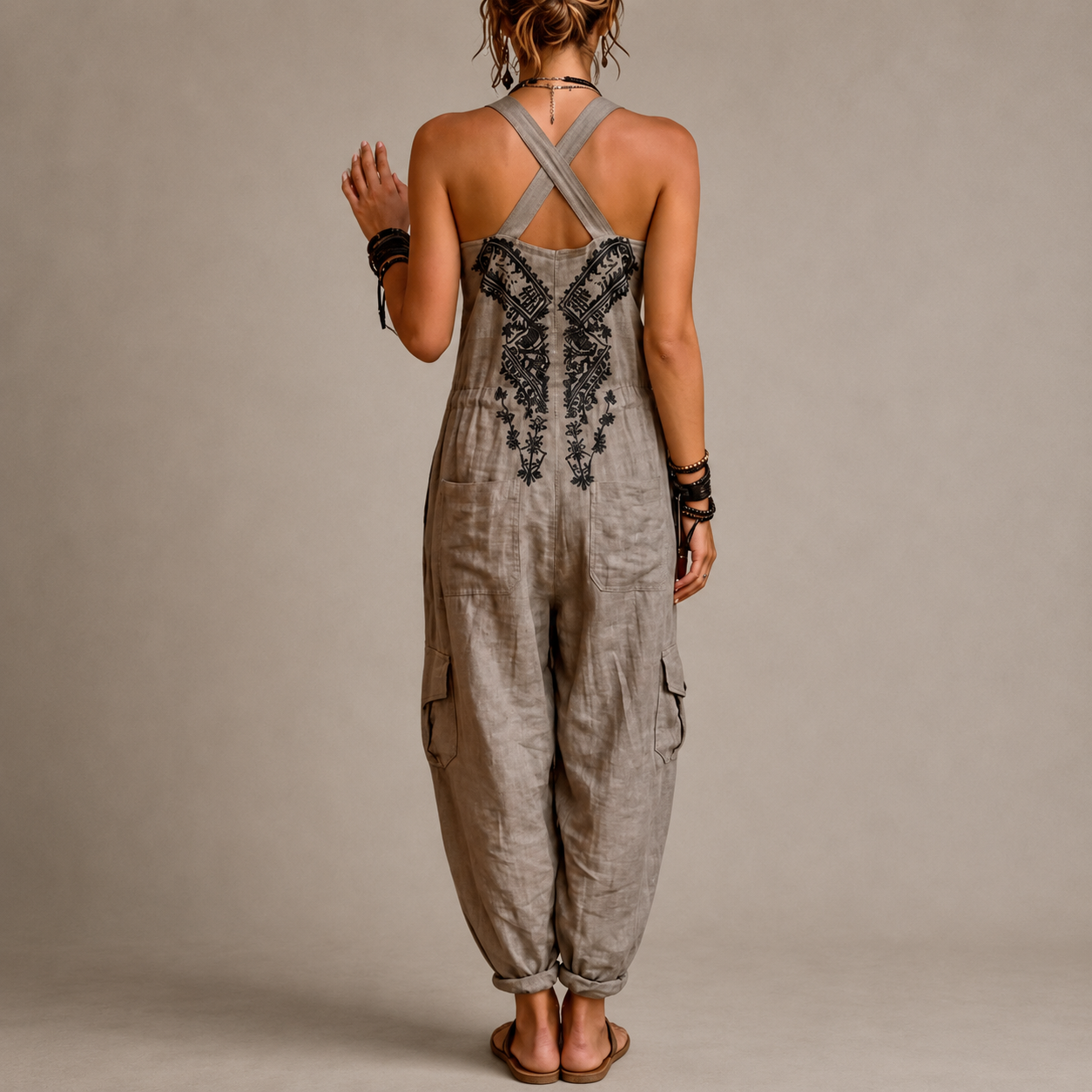 Astrid Bohemian Embroidered Jumpsuit in Gray, alternate view