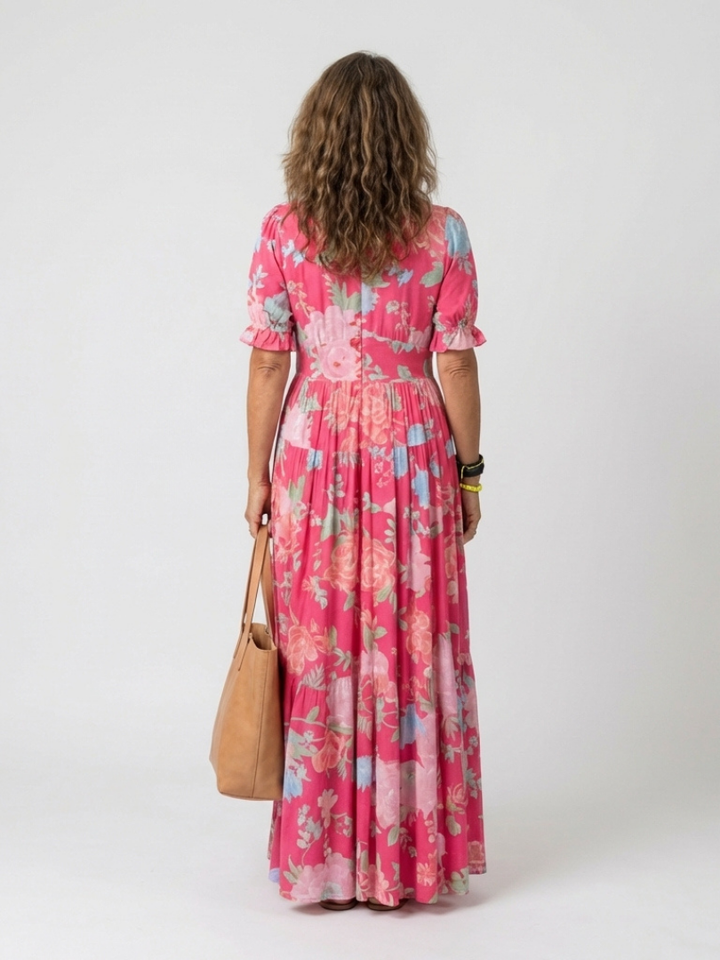 Fiona | Sleeveless midi dress with floral print and V-neck
