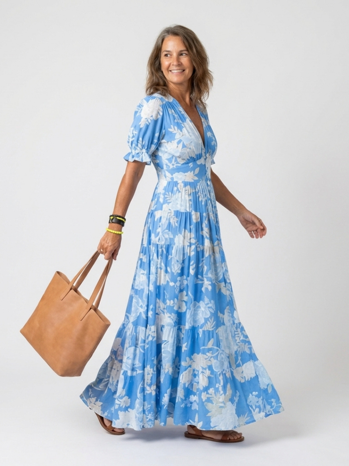 Fiona | Sleeveless midi dress with floral print and V-neck