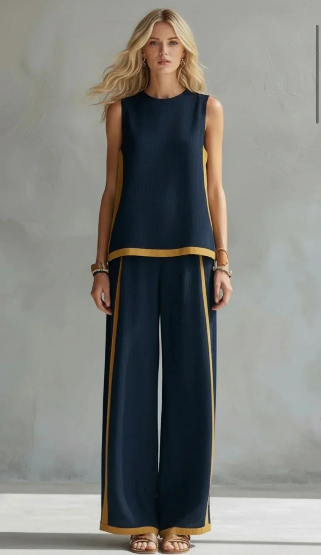 Leila Elegant Two-Piece Set in Navy Blue