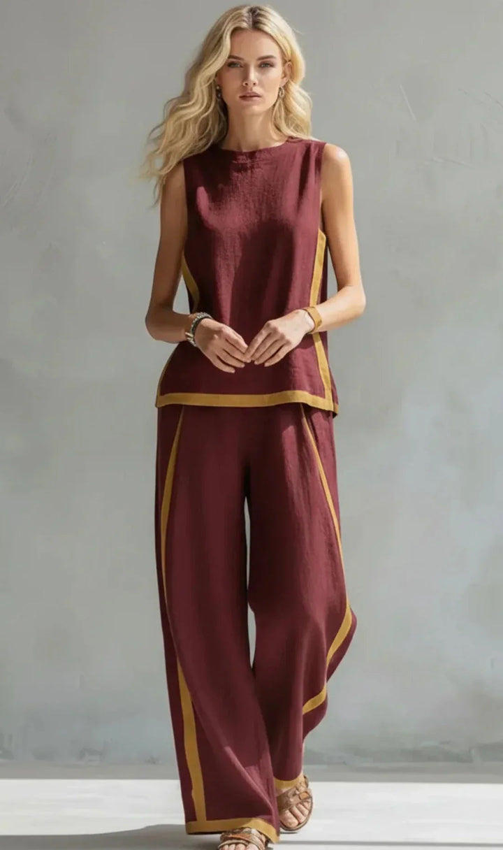 Leila Elegant Two-Piece Set in Burgundy