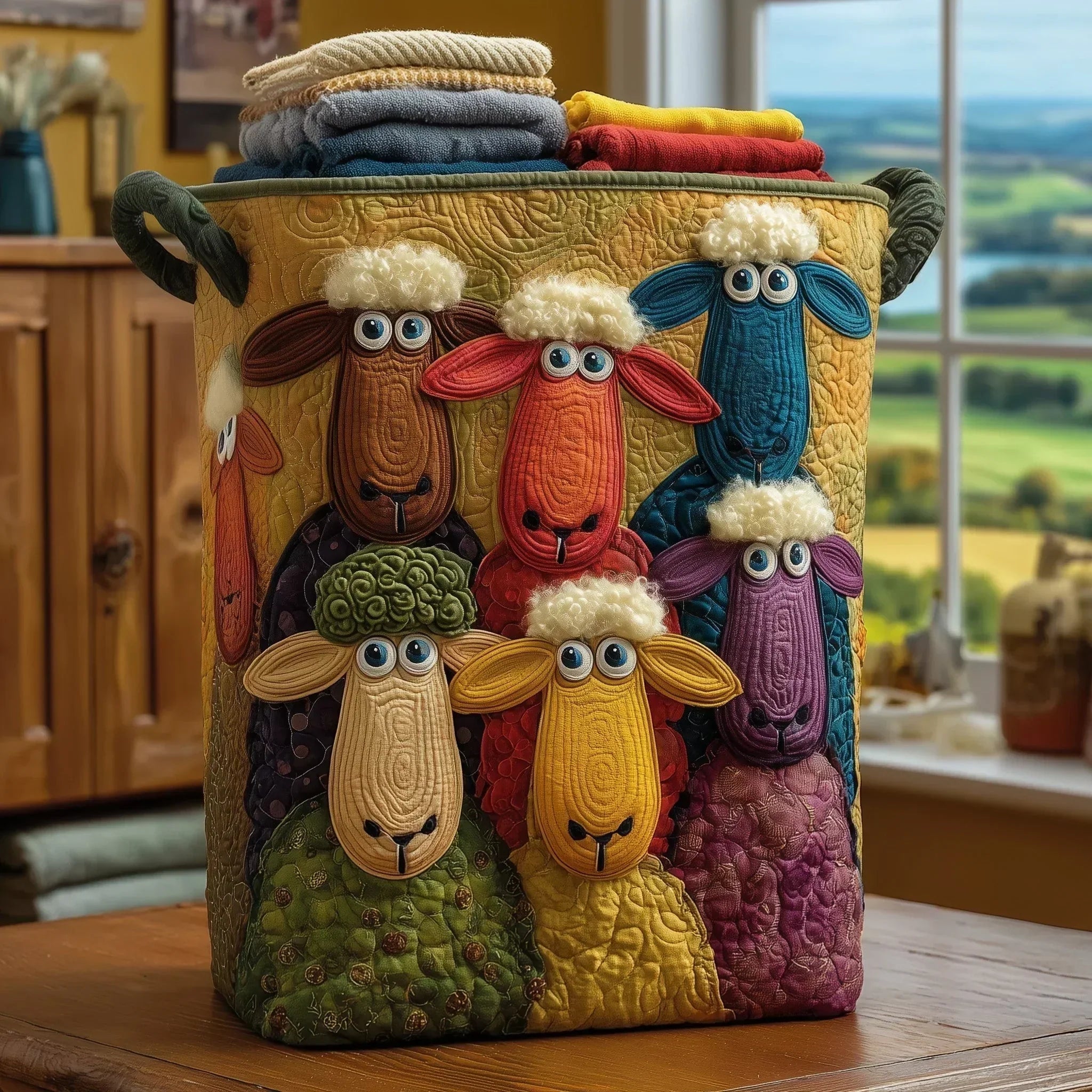Marta Quilted Storage Basket - Rainbow Flock