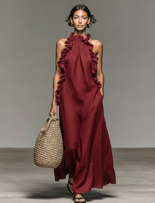 Avielle Casual Pocketed Maxi Dress in Red