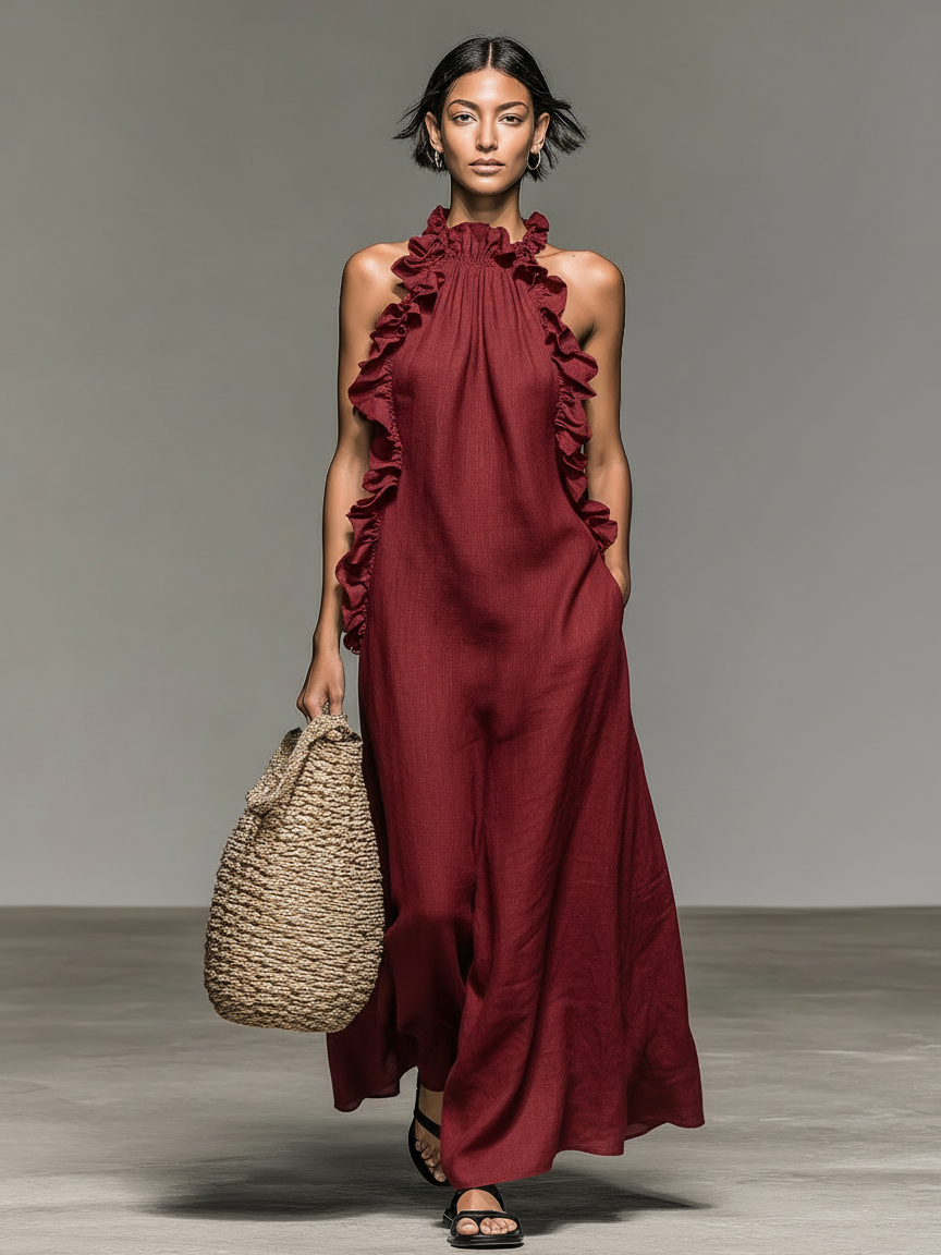 Avielle Casual Pocketed Maxi Dress in Red