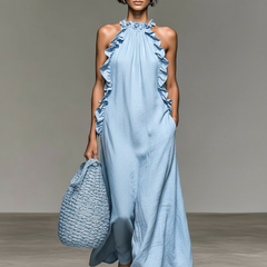 Avielle Casual Pocketed Maxi Dress in Light Blue