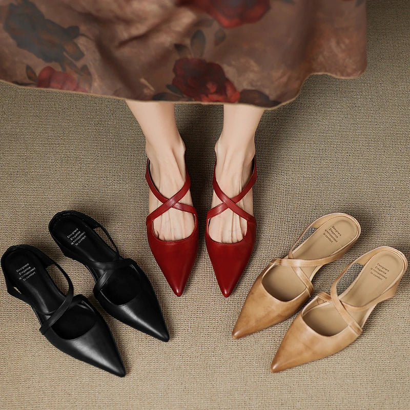 Aluna Genuine Leather Mules heel detail