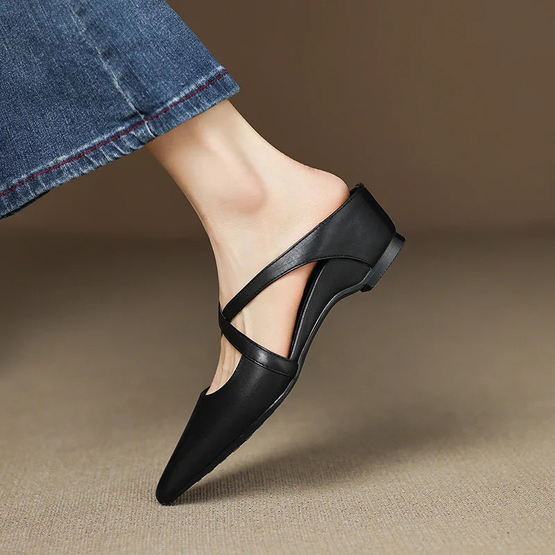 Aluna Genuine Leather Mules angle view
