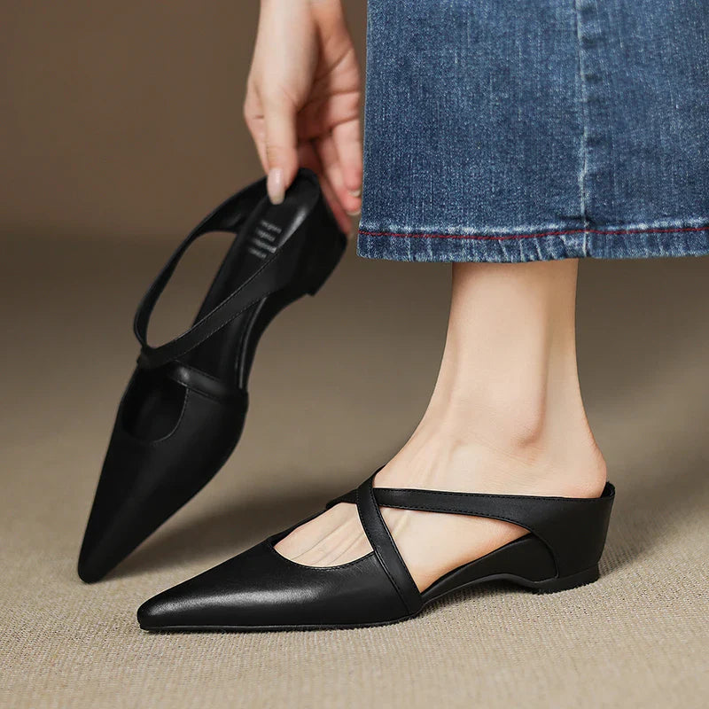 Aluna Genuine Leather Mules - Black