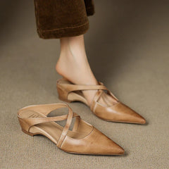 Aluna Genuine Leather Mules - Apricot