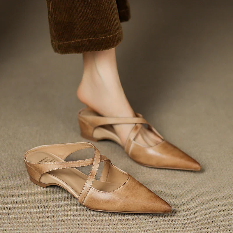 Aluna Genuine Leather Mules - Apricot