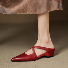 Aluna Genuine Leather Mules - Maroon detail