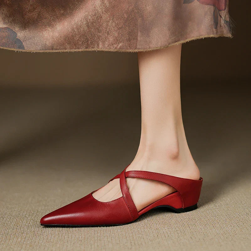 Aluna Genuine Leather Mules - Maroon detail