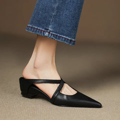 Aluna Genuine Leather Mules - Black detail