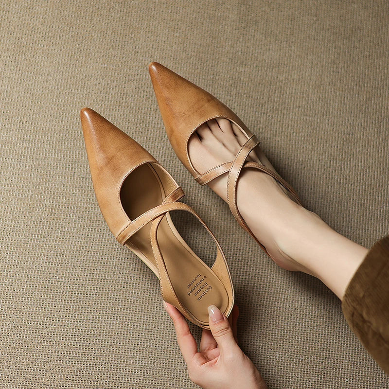 Aluna Genuine Leather Mules - Maroon