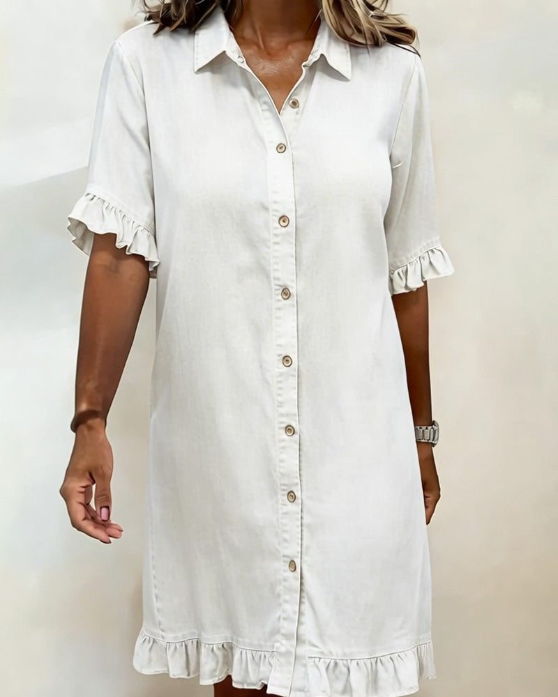 Comfortable Denim Dress with Flattering Ruching