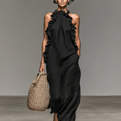 Avielle Casual Pocketed Maxi Dress in Black - front view