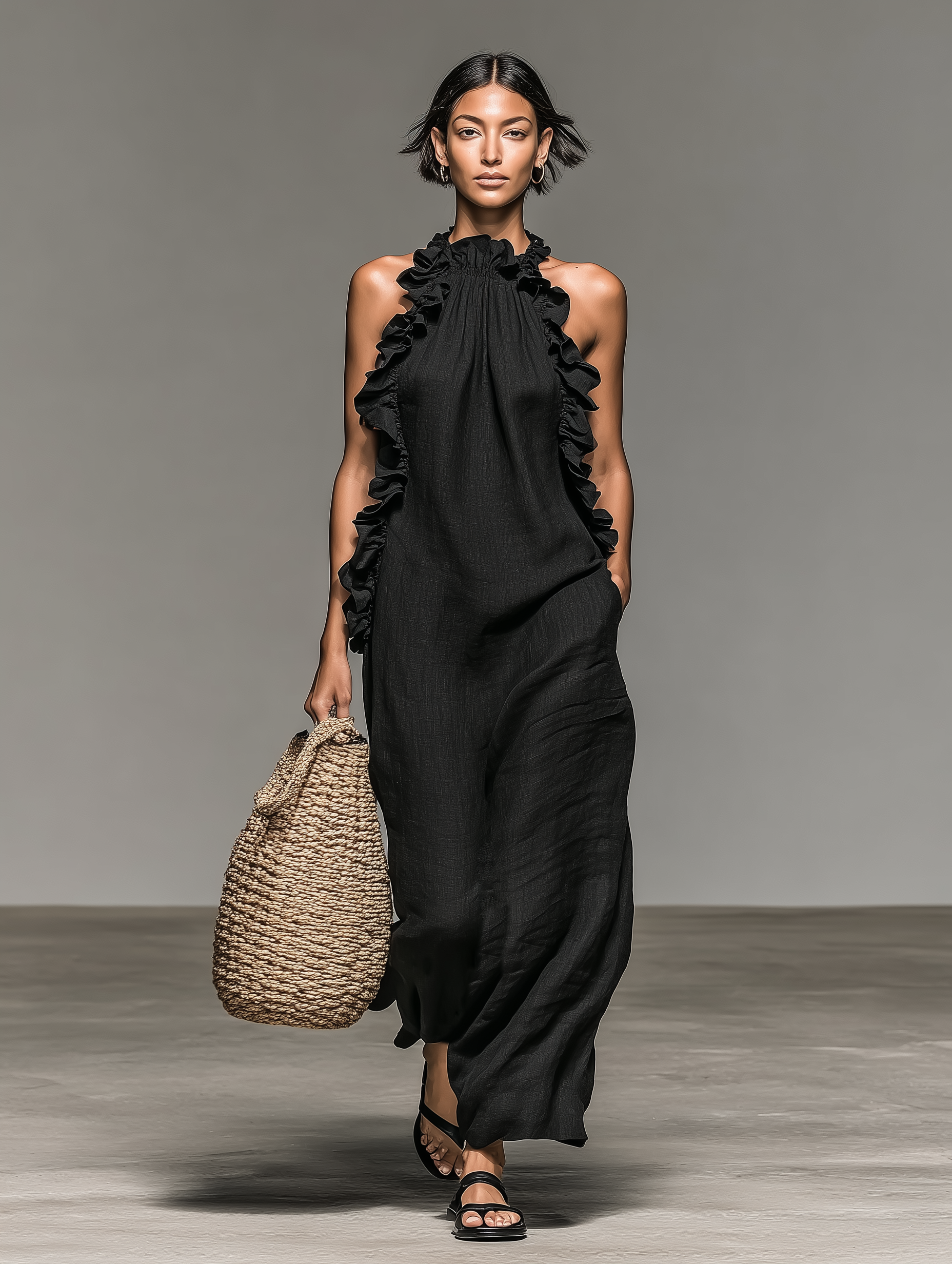 Avielle Casual Pocketed Maxi Dress in Black - front view