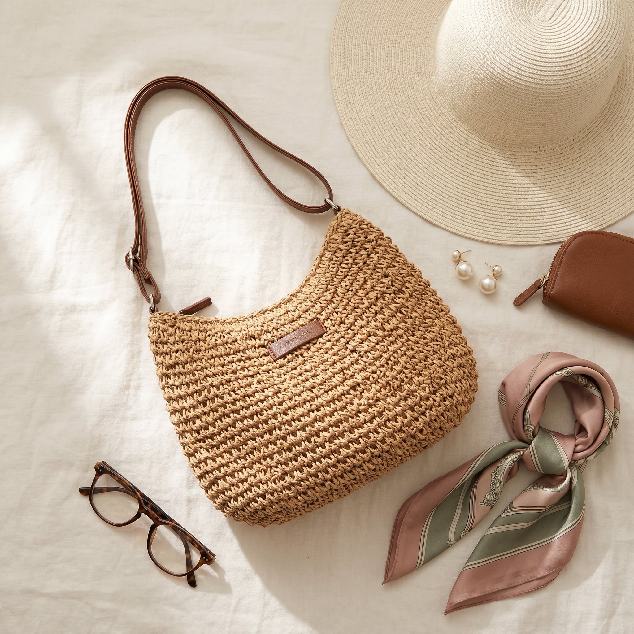 Simona Woven Shoulder Bag - Khaki