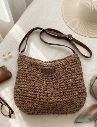 Simona Woven Shoulder Bag - Brown