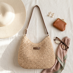 Simona Woven Shoulder Bag - Beige