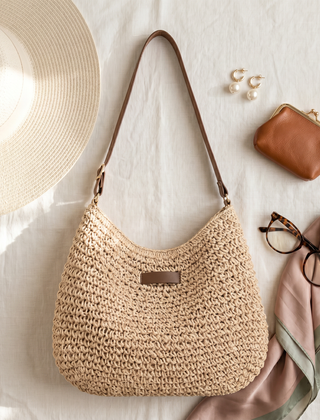Simona Woven Shoulder Bag - Beige