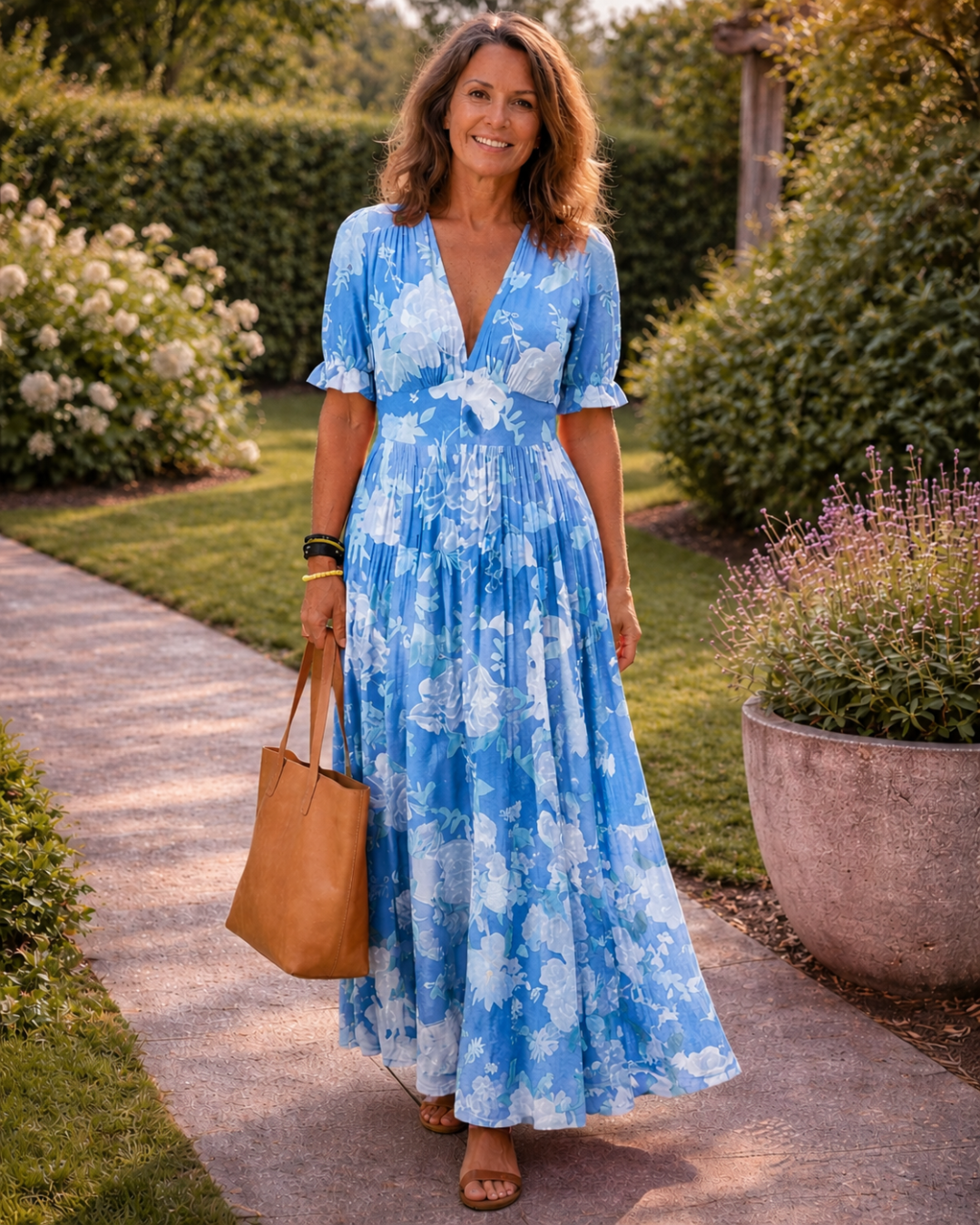 Fiona | Sleeveless midi dress with floral print and V-neck